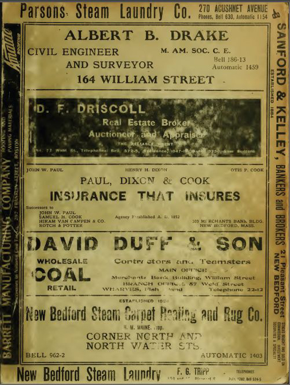1909 new Bedford, Massachusetts, Directory - www.WhalingCity.net 