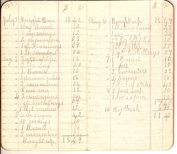 1885 grocery acount book - James M tilton page 13 - www.WhalingCity.net