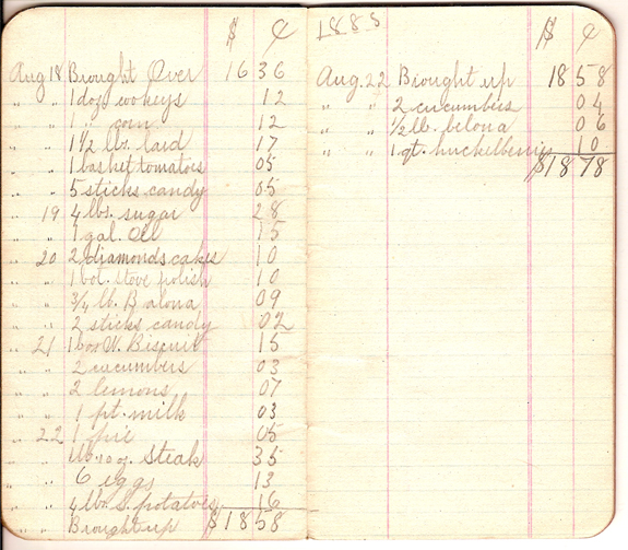 1885 Last page of the account book of JAmes M Tilton Grocer and George Heath - www.WhalingCity.net